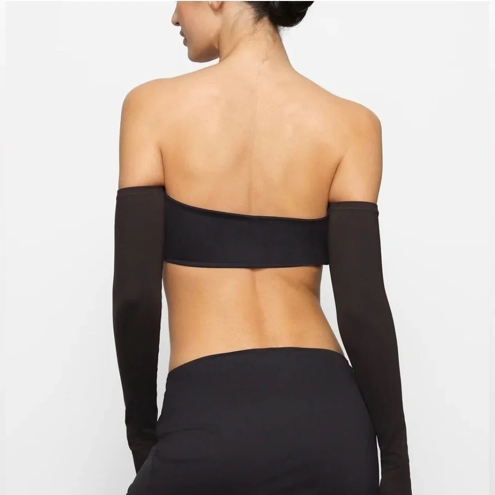 Skims Long Sleeve Off the Shoulder Bikini Top Womens Swimwear Size Large Onyx